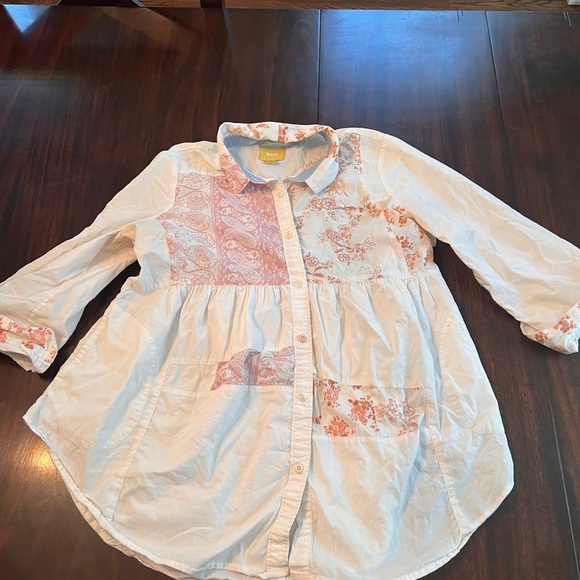 Anthropologie Maeve Tunic Button Down Boho Patchwork Shirt Size M - Picture 2 of 5